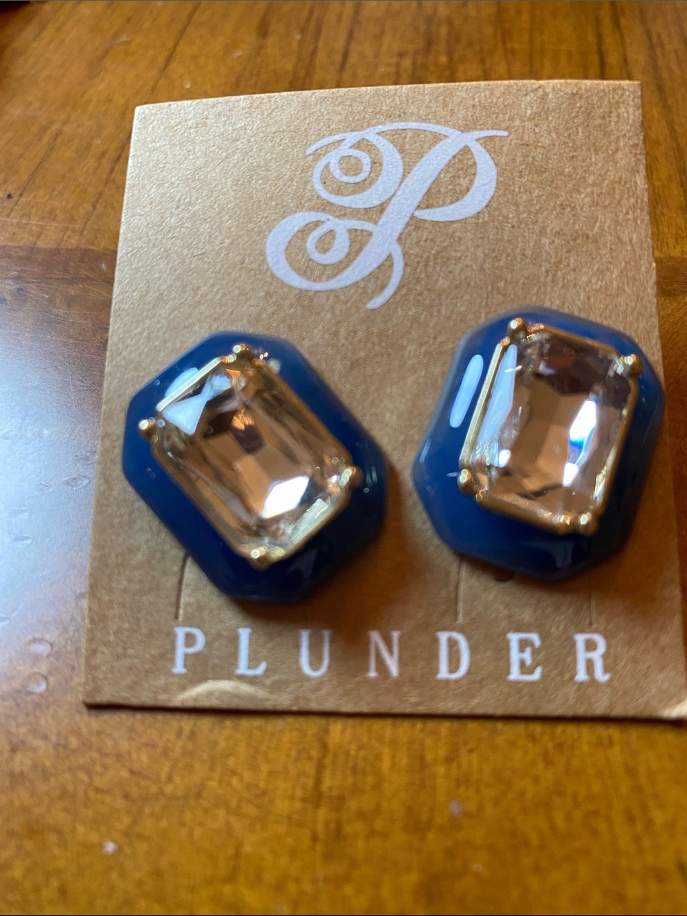 Plunder Navy Blue Earrings with Champagne Stones